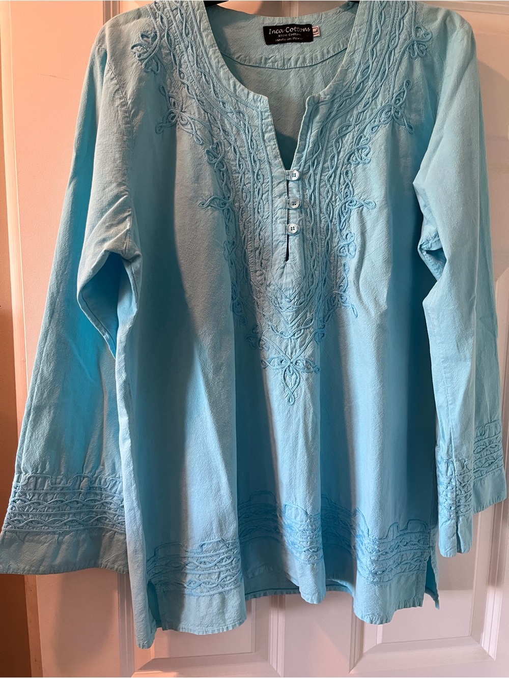 Light Blue Embroidered Button-Front Tunic - Picture 4 of 6
